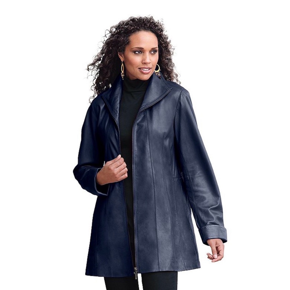 Roaman's Women's Plus Size A-Line Leather Jacket